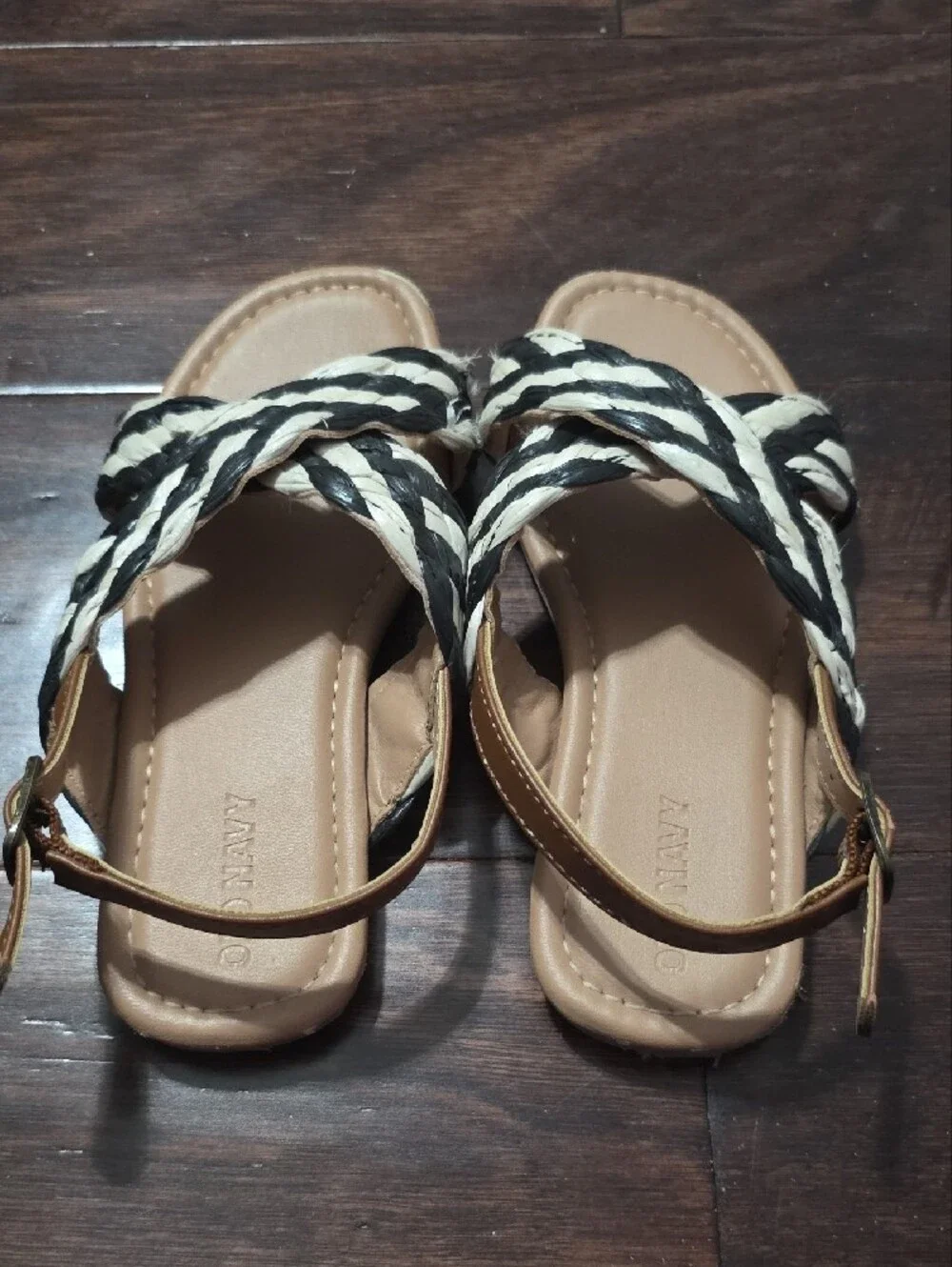 Old Navy Black & Cream Braided Cross-Strap Kids Sandals